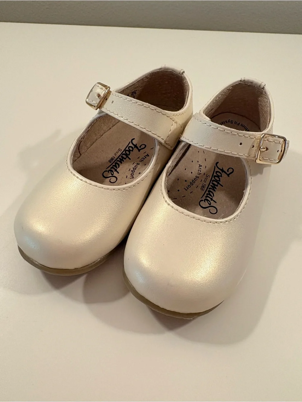 Footmates “Laura” Mary Jane Dress Shoes in Pearl White (heirloom color)